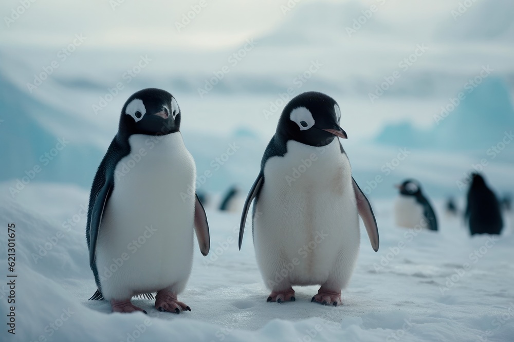 Obraz premium penguins resting on the stony coast of Antarctica