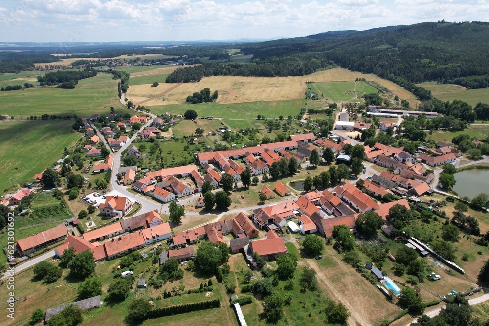 Village Holasovice, UNESCO world heritage, Czech republic, Europe,aerial panorama landscape view,Traditional southern Bohemian rural village
