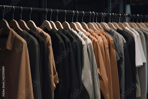 Wallpaper Mural Different Clothes on Hangers in the Clothes Warehouse, Pastel Colors Collection: AI Generated Image Torontodigital.ca