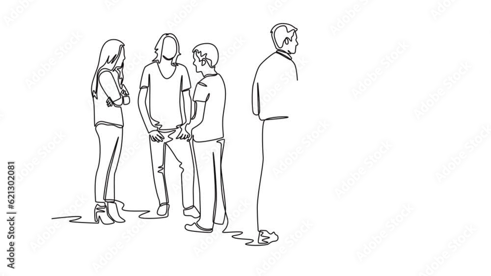 Continuous one line drawing concept of a crowd of happy people outdoors. Full length animation illustration. High quality 4k footage. Continuous one line drawing concept of a crowd of happy people outdoors. Full length animation illustration. High quality 4k footage.