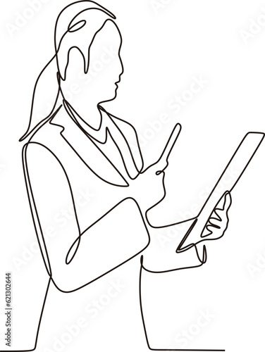 continuous line vector of a woman controlling her business