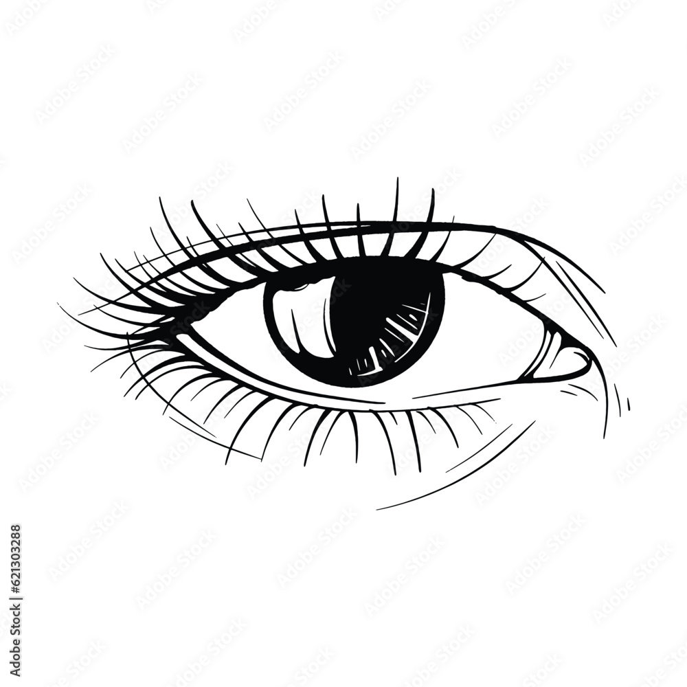 Obraz premium Beautiful hand drawn sketch eye vector illustration line art