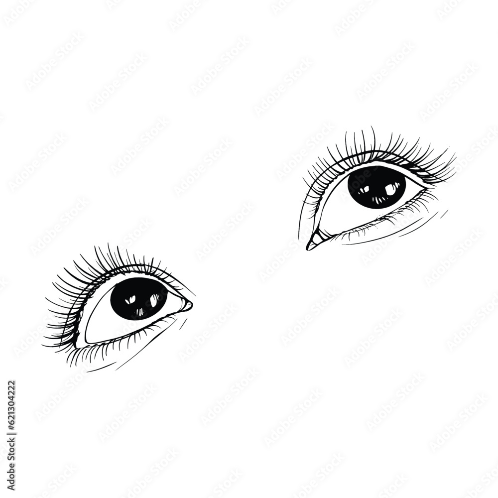 Fototapeta premium Beautiful hand drawn sketch female eyes vector illustration line art