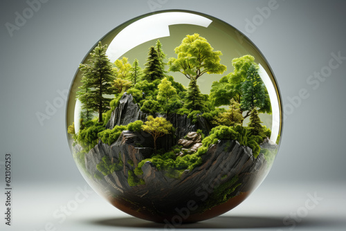  Invest in our planet  Earth Day concept background. Depicts an ecology concept with a globe map drawing and leaves isolated on a white background. Generative Ai.