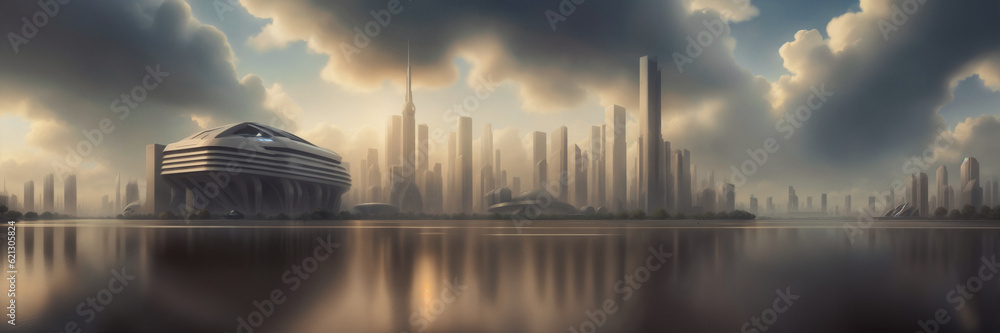 Futuristic urban skyline,Fictional City Skyline, 