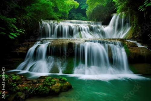 Beautiful waterfall on the island in tropical forest, beautiful natural landscape in the forest. Amazing waterfall for digital wallpaper. Panoramic beautiful deep forest waterfall © Александр Ткачук