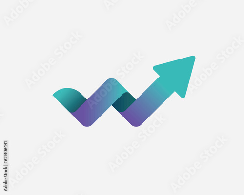 Upward direction arrow vector icon showing business growth bar graph. W letter like arrow with gradient vector graphic symbol. Upward arrow fintech logo isolated on white background.