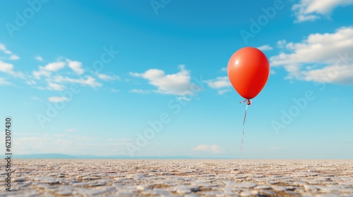 Minimalist shot, single balloon floating against a blank sky. Generative AI