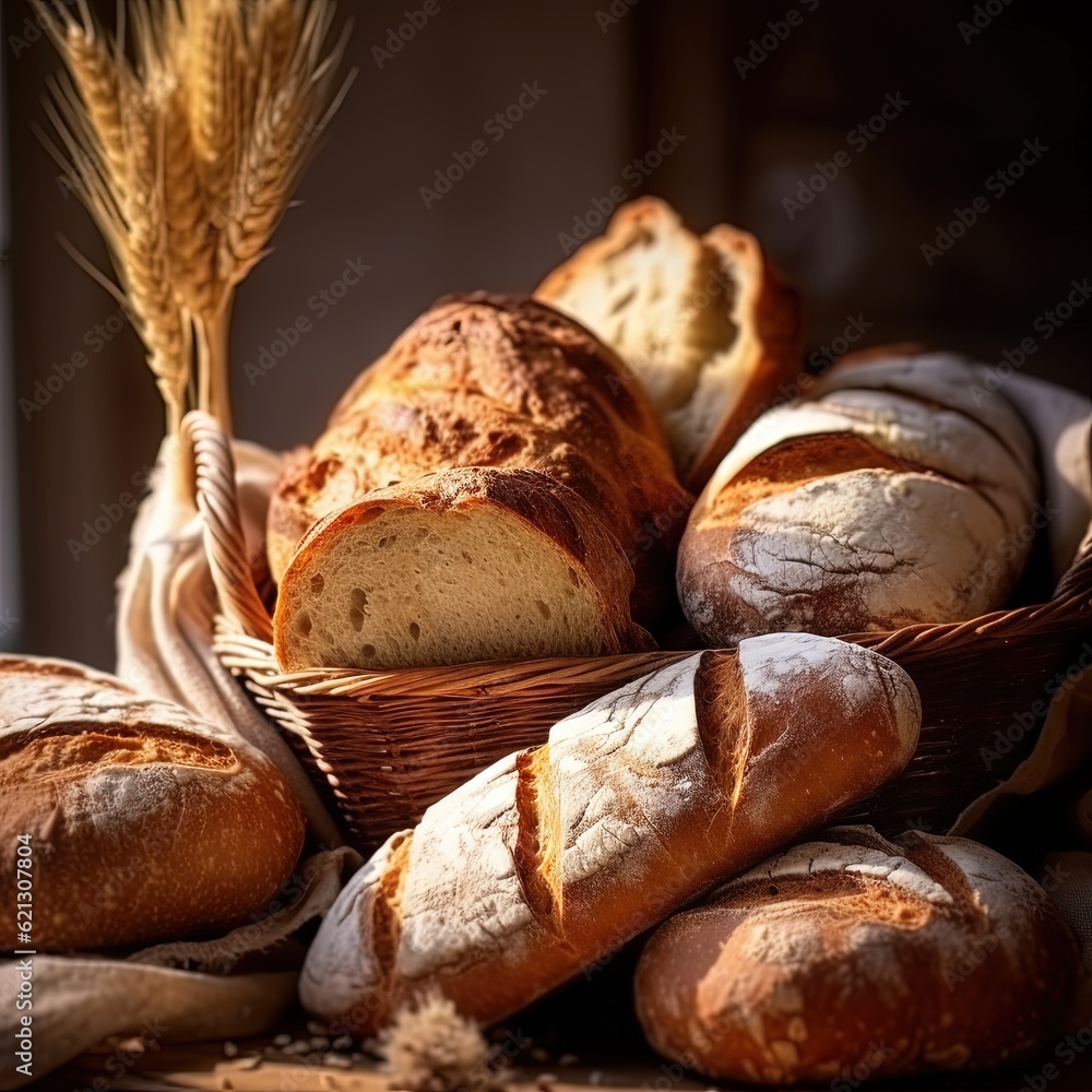 Bread Culinary Photography, delicious, vibrant colors, natural lighting, appetizing mood, indoor setting