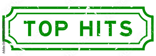 Grunge green top hits word rubber seal stamp on white background