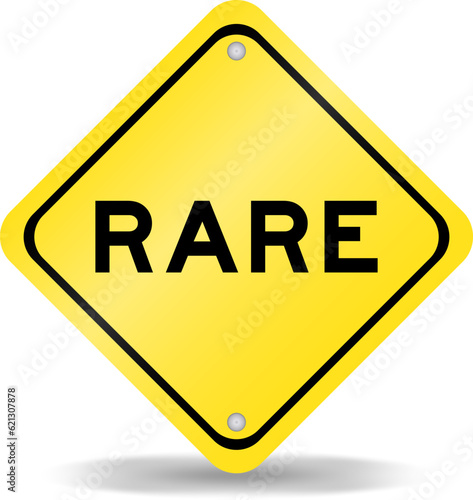 Yellow color transportation sign with word rare on white background