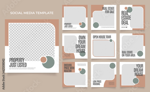 social media template banner house architecture service promotion. fully editable instagram and facebook square post frame puzzle organic sale poster