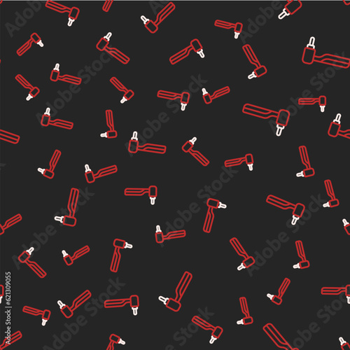 Line Tooth drill icon isolated seamless pattern on black background. Dental handpiece for drilling and grinding tools. Vector