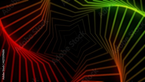 Abstract hypnotic video geometry, waves, music visualization, background red yellow, star
