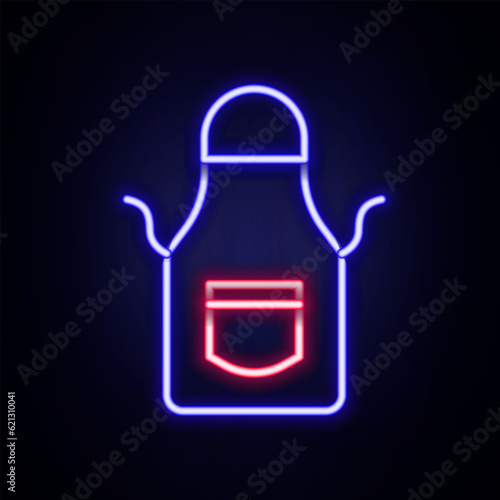 Glowing neon line Blacksmith apron icon isolated on brick wall background. Protective clothing and tool worker. Colorful outline concept. Vector