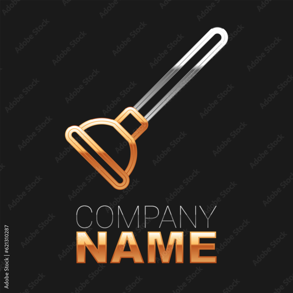 Line Rubber plunger with wooden handle for pipe cleaning icon isolated on black background. Toilet plunger. Colorful outline concept. Vector Line Rubber plunger with wooden handle for pipe cleaning icon isolated on black background. Toilet plunger. Colorful outline concept. Vector