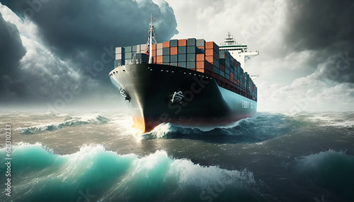 ai generated illustration huge container ships on blue sea