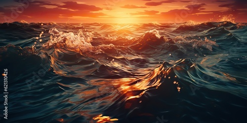 AI Generated. AI Generative. Dramatic evening sea ocean water waves. Storm adventure explore swim vibe. Graphic Art © Graphic Warrior