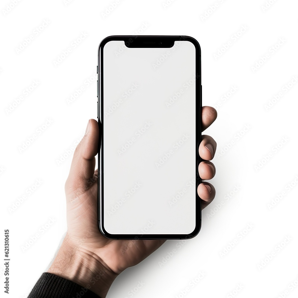 iphone in hand on white background | Generative AI iphone in hand on white background | Generative AI