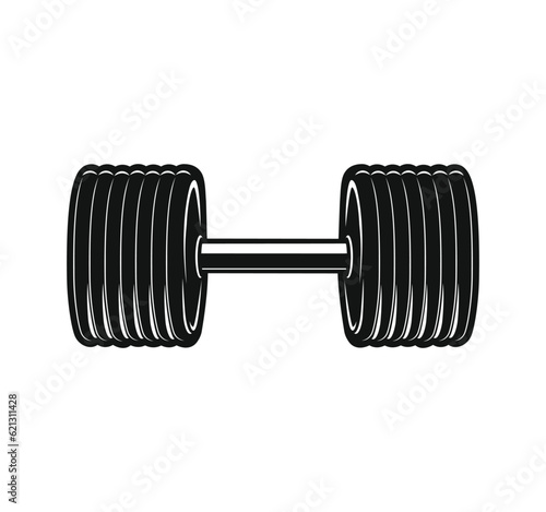 Vector hand drawn silhouette of curved dumbbell isolated on white background. Template for sport icon, symbol, logo or other branding. Modern retro illustration.