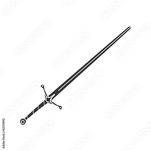 Claymore Sword Icon Silhouette Illustration. Knight Medieval Vector Graphic Pictogram Symbol Clip Art. Doodle Sketch Black Sign.