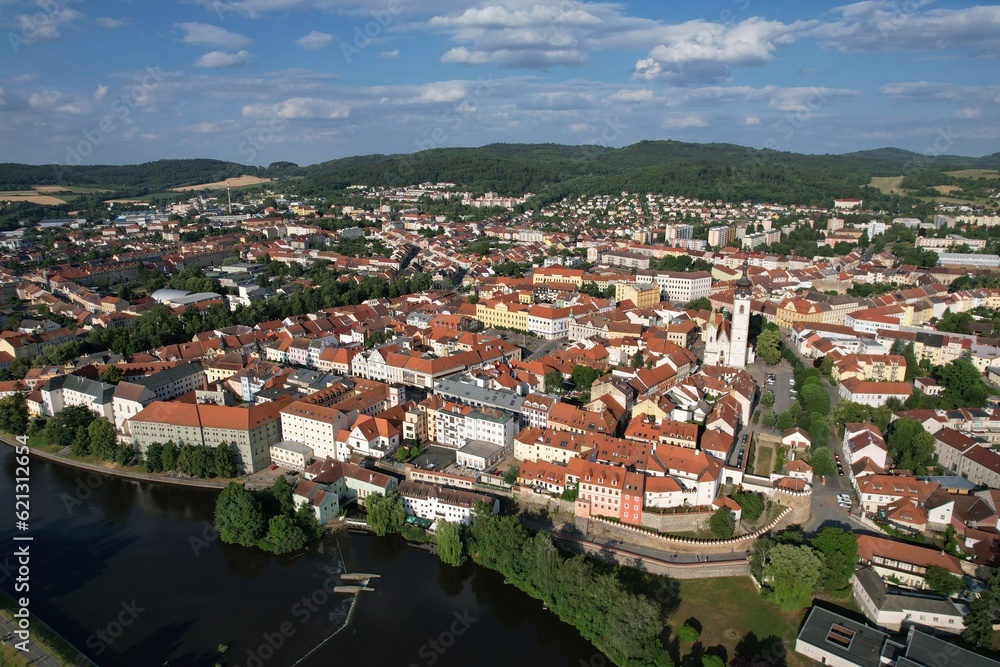 Pisek town cityscape,historical city center aerial panorama landscape view,cityscape of Písek city in Czech republic,Europe Pisek town cityscape,historical city center aerial panorama landscape view,cityscape of Písek city in Czech republic,Europe