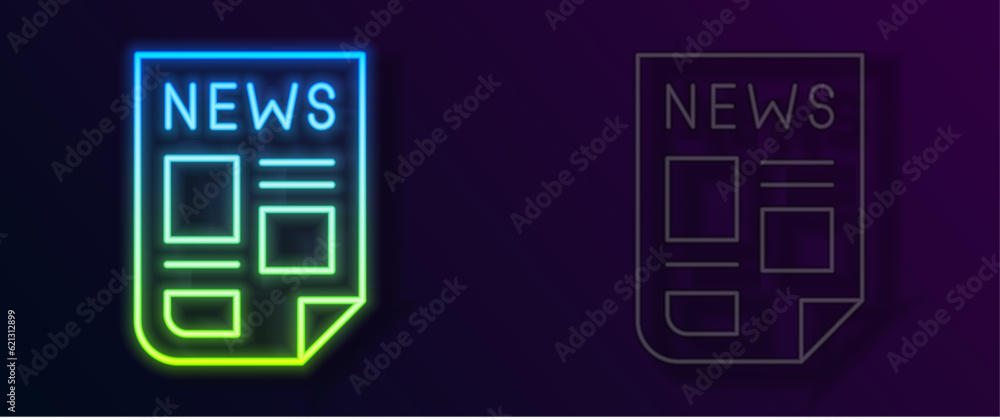 Glowing neon line News icon isolated on black background. Newspaper sign. Mass media symbol. Vector Glowing neon line News icon isolated on black background. Newspaper sign. Mass media symbol. Vector