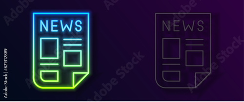 Glowing neon line News icon isolated on black background. Newspaper sign. Mass media symbol. Vector