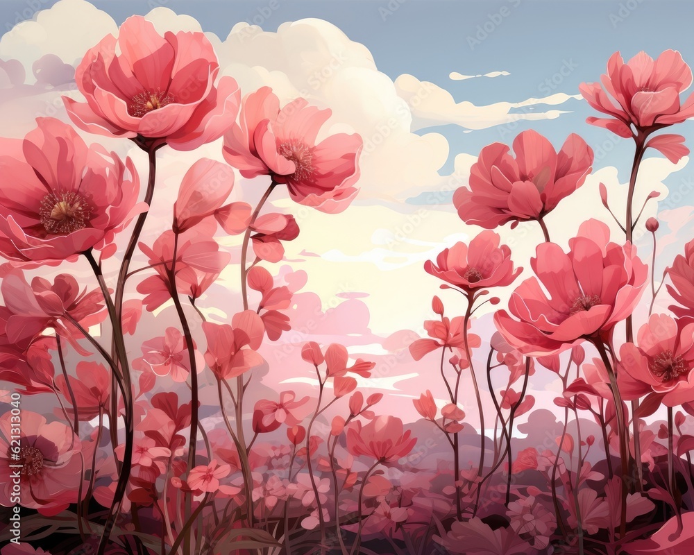 Obraz premium The spring flower garden has a soft and sweet tone color. (Illustration, Generative AI)