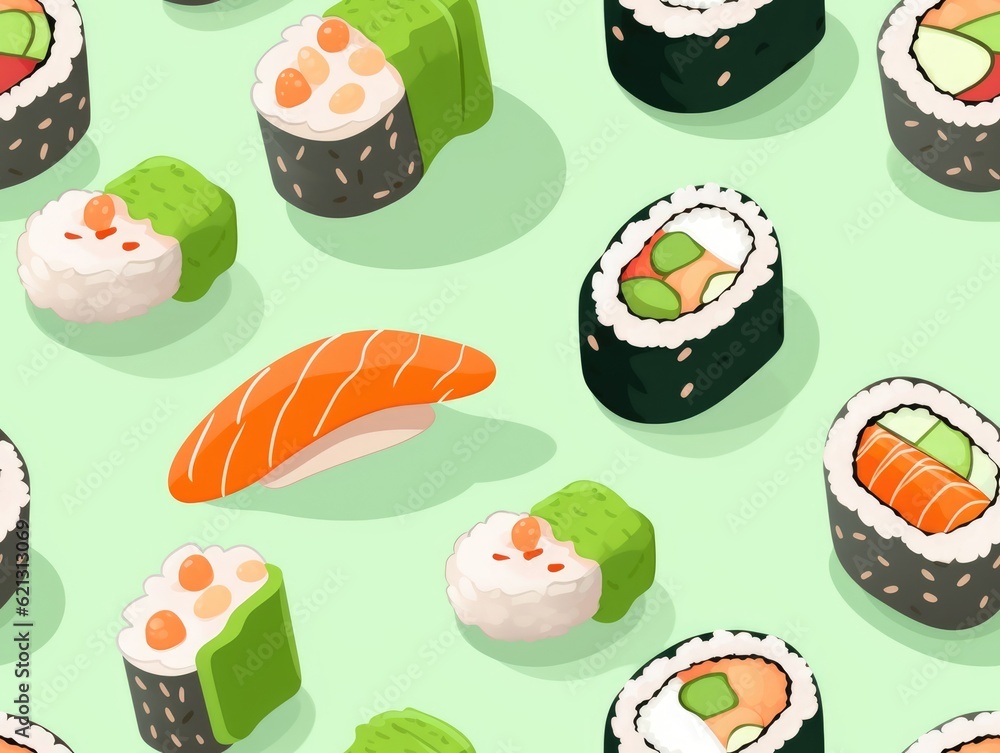 Sushi drawn style seamless tiles (generative AI) Sushi drawn style seamless tiles (generative AI)