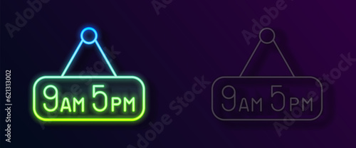 Glowing neon line From 9 to 5 job icon isolated on black background. Concept meaning work time schedule daily routine classic traditional employment. Vector