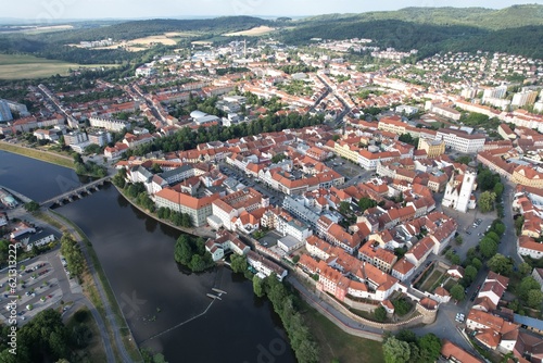 Pisek town cityscape,historical city center aerial panorama landscape view,cityscape of Písek city in Czech republic,Europe