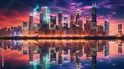 City skyline at night, Vibrant city skyline at night: captivating 4K wallpaper with colorful lights and dynamic urban atmosphere, Generative AI