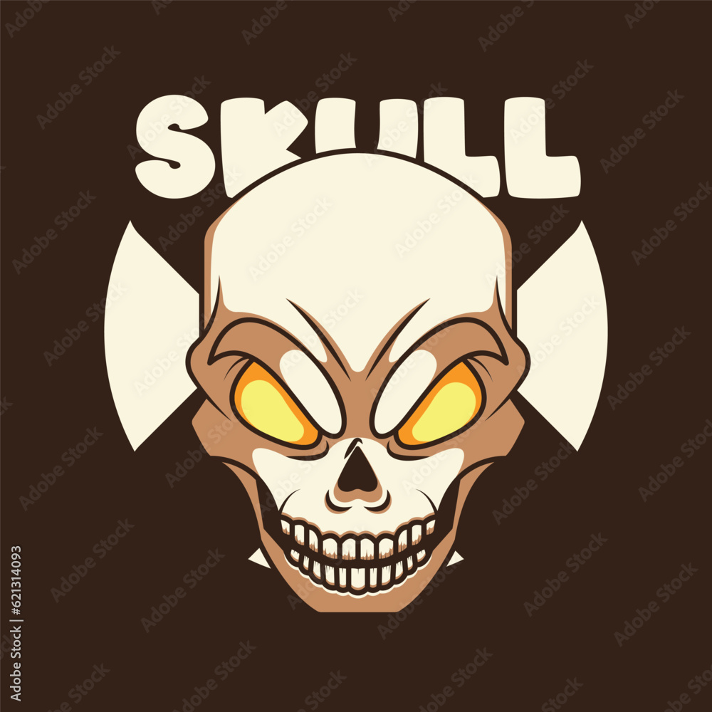 skull t shirt, sticker cartoon style mascot log vector illustration