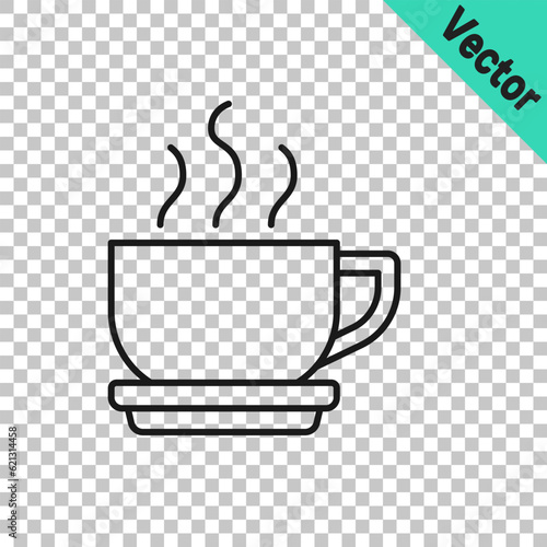 Black line Coffee cup icon isolated on transparent background. Tea cup. Hot drink coffee. Vector