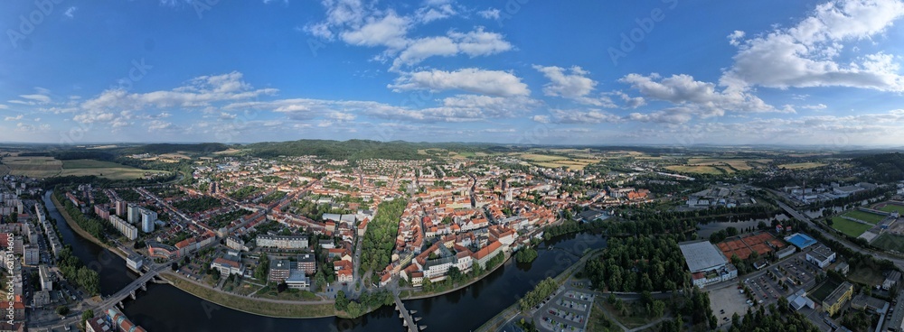 Pisek town cityscape,historical city center aerial panorama landscape view,cityscape of Písek city in Czech republic,Europe