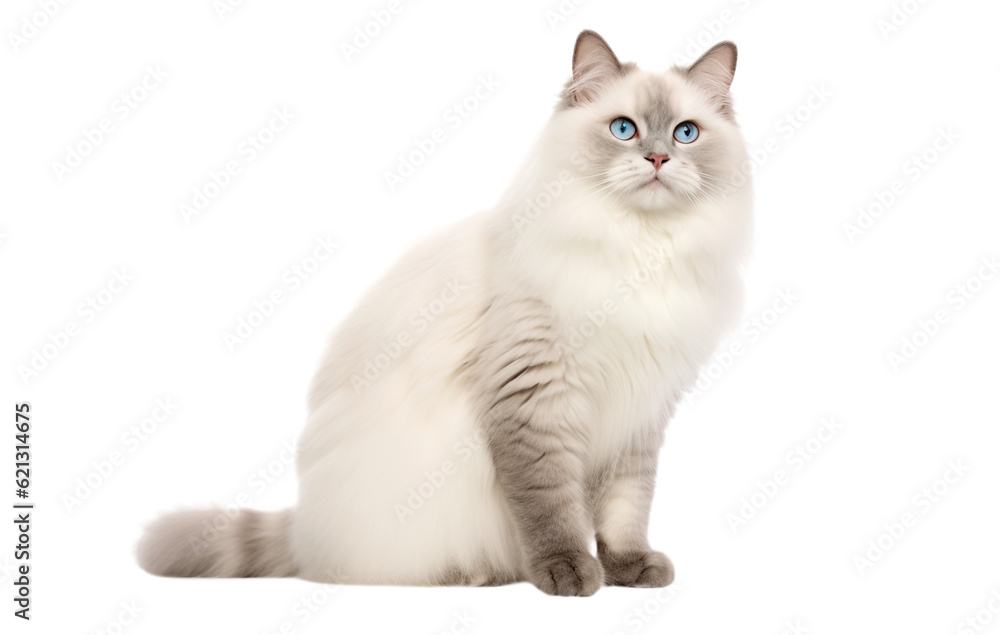 Cute Ragdoll cat isolated on transparent background.