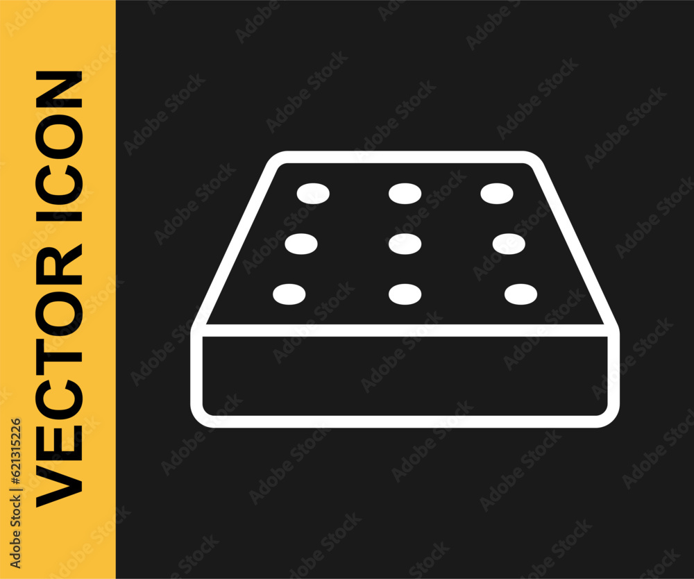 White line Mattress icon isolated on black background. Padded comfortable sleeping bed mattress. Vector White line Mattress icon isolated on black background. Padded comfortable sleeping bed mattress. Vector