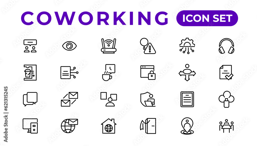 Coworking office thin line icons set.Outline icon.
