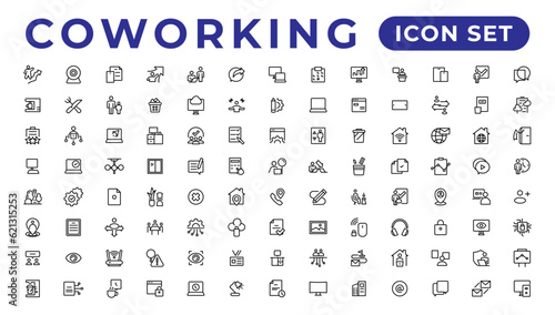 Coworking office thin line icons set.Outline icon. photo