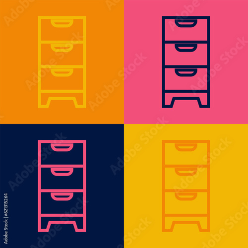Pop art line Chest of drawers icon isolated on color background. Vector