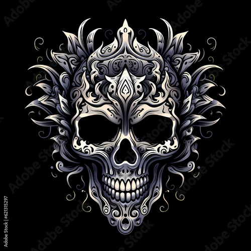 skull warrior tattoo design dark art illustration isolated on black