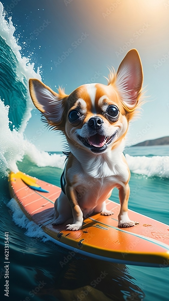 Cute Chihuahua on the surfboard
