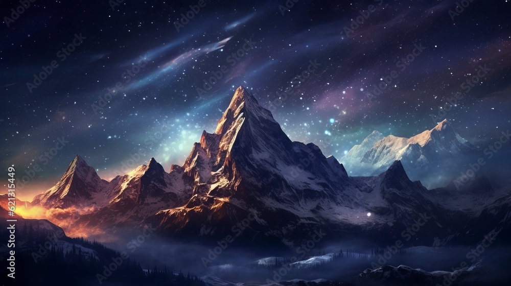 Mountain at night under a starry sky, Generative AI