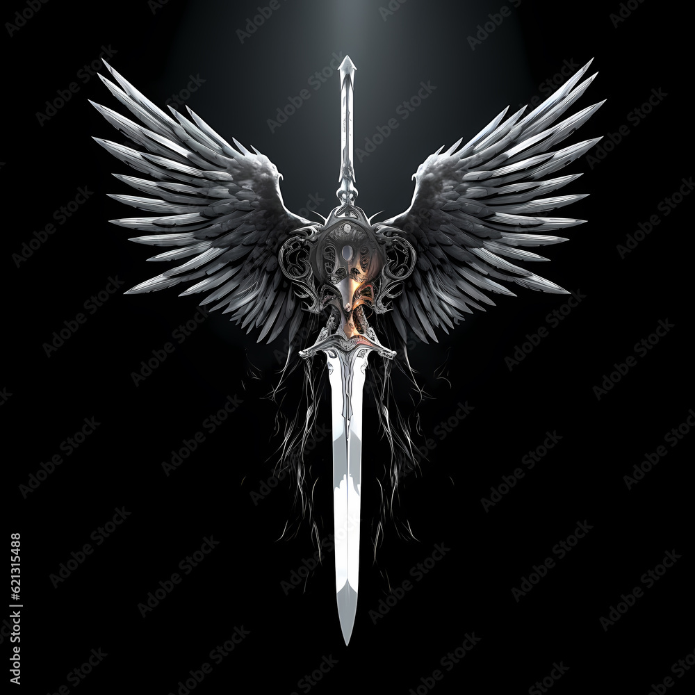 custom made wallpaper toronto digitalSword with wings tattoo design dark art illustration isolated on black