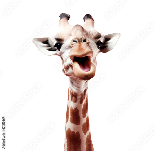 Funny giraffe head isolated on transparent background.
