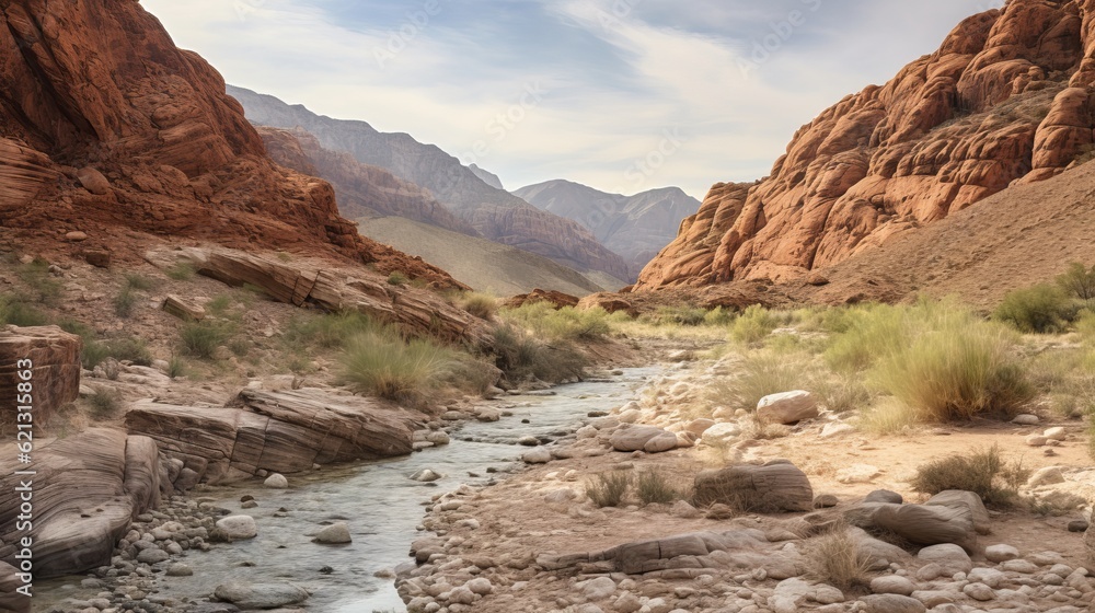 Canyon in the mountains - Red rock canyon in nevada, Generative AI