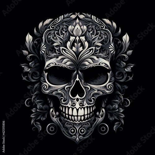 viking skull warrior black and white illustration