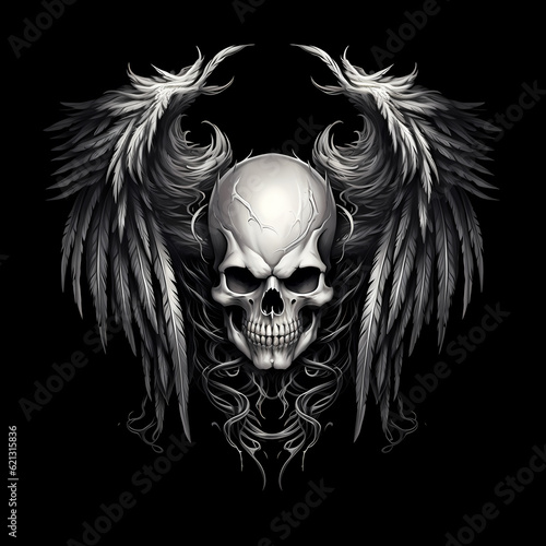 Wallpaper Mural skull with wings black and white illustration Torontodigital.ca