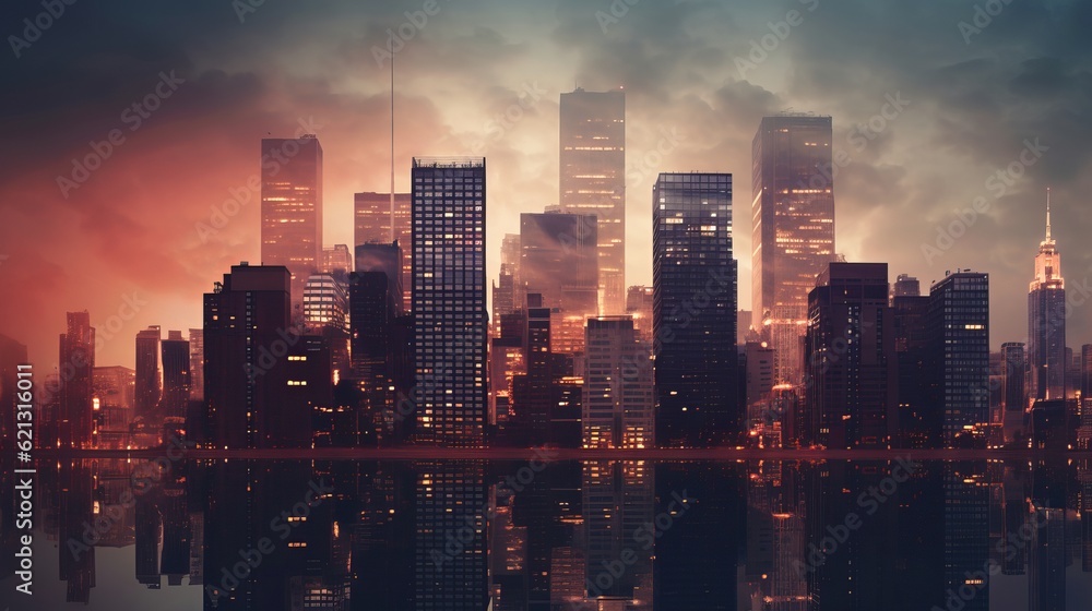 City skyline at sunset - Skyline photography of buildings, Generative AI